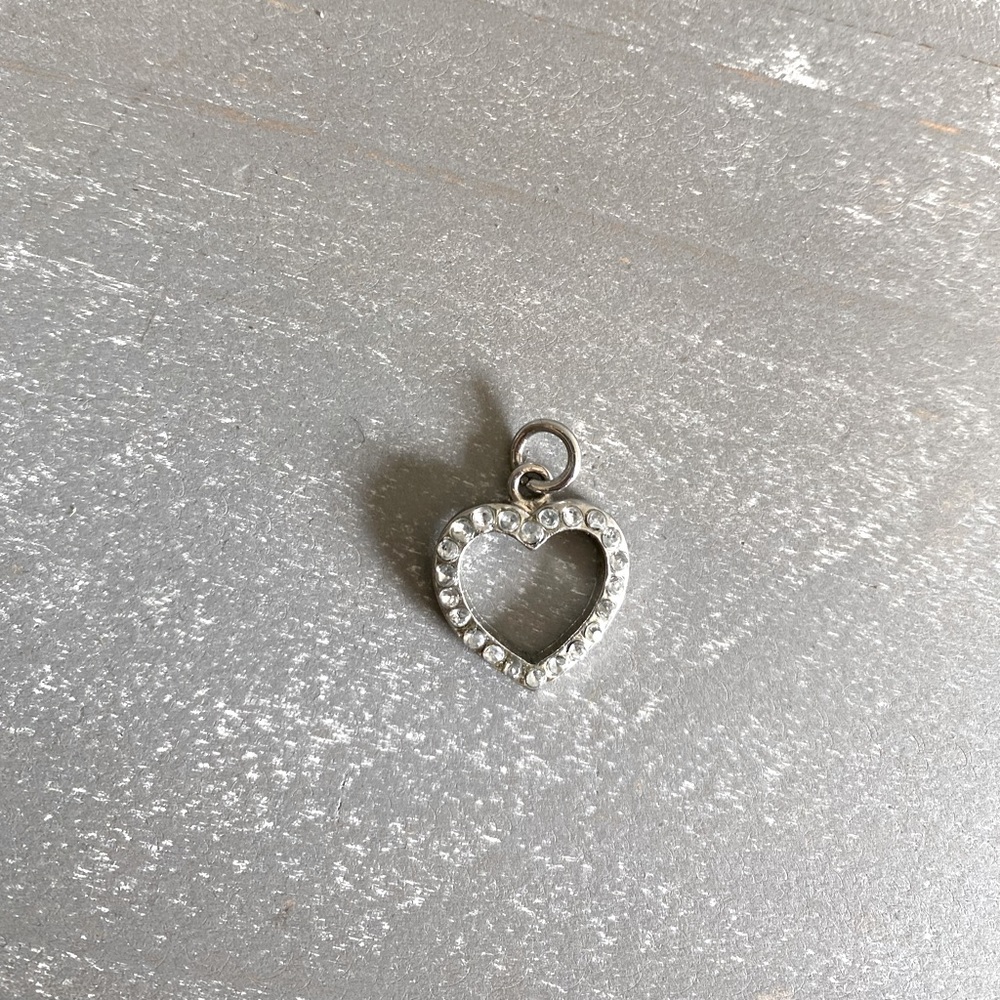 Petite Heart Crystal Rhinestone Silver Charm Pendant Small Love Accent Necklace